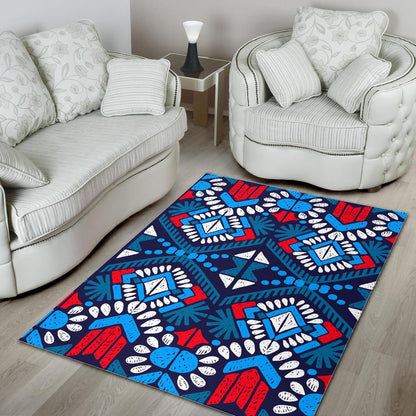 Blue And Red Aztec Pattern Print Area Rug GearFrost