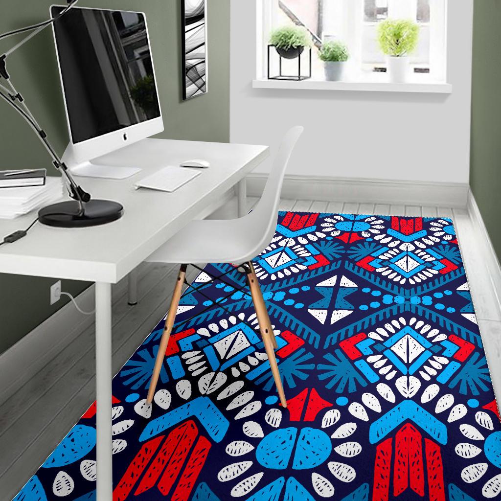 Blue And Red Aztec Pattern Print Area Rug GearFrost