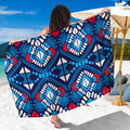 Blue And Red Aztec Pattern Print Beach Sarong Wrap