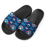 Blue And Red Aztec Pattern Print Black Slide Sandals