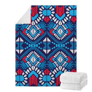 Blue And Red Aztec Pattern Print Blanket