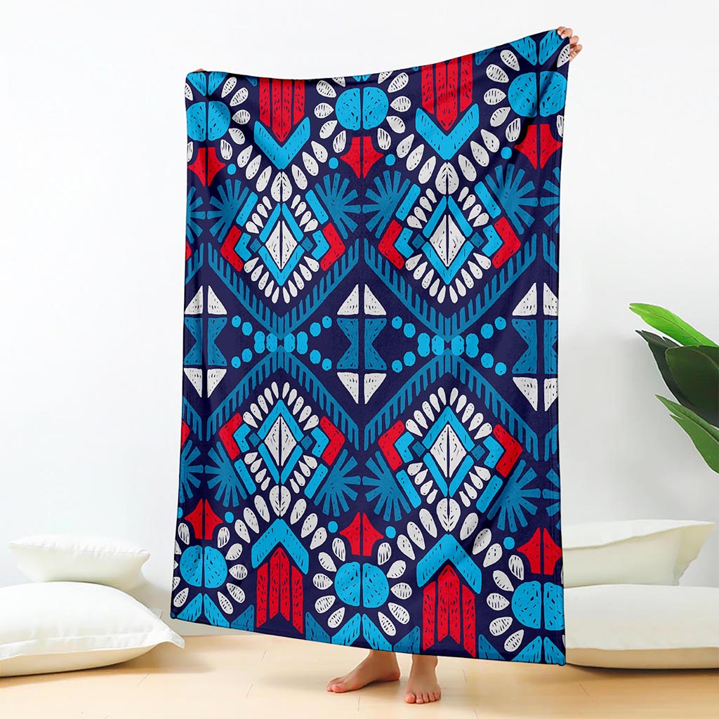 Blue And Red Aztec Pattern Print Blanket