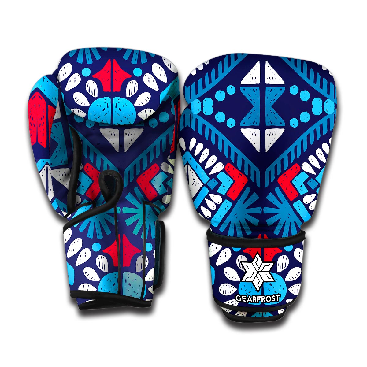 Blue And Red Aztec Pattern Print Boxing Gloves