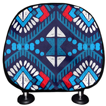 Blue And Red Aztec Pattern Print Car Headrest Covers
