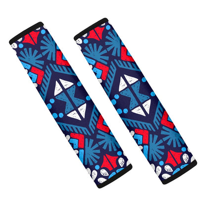 Blue And Red Aztec Pattern Print Car Seat Belt Covers