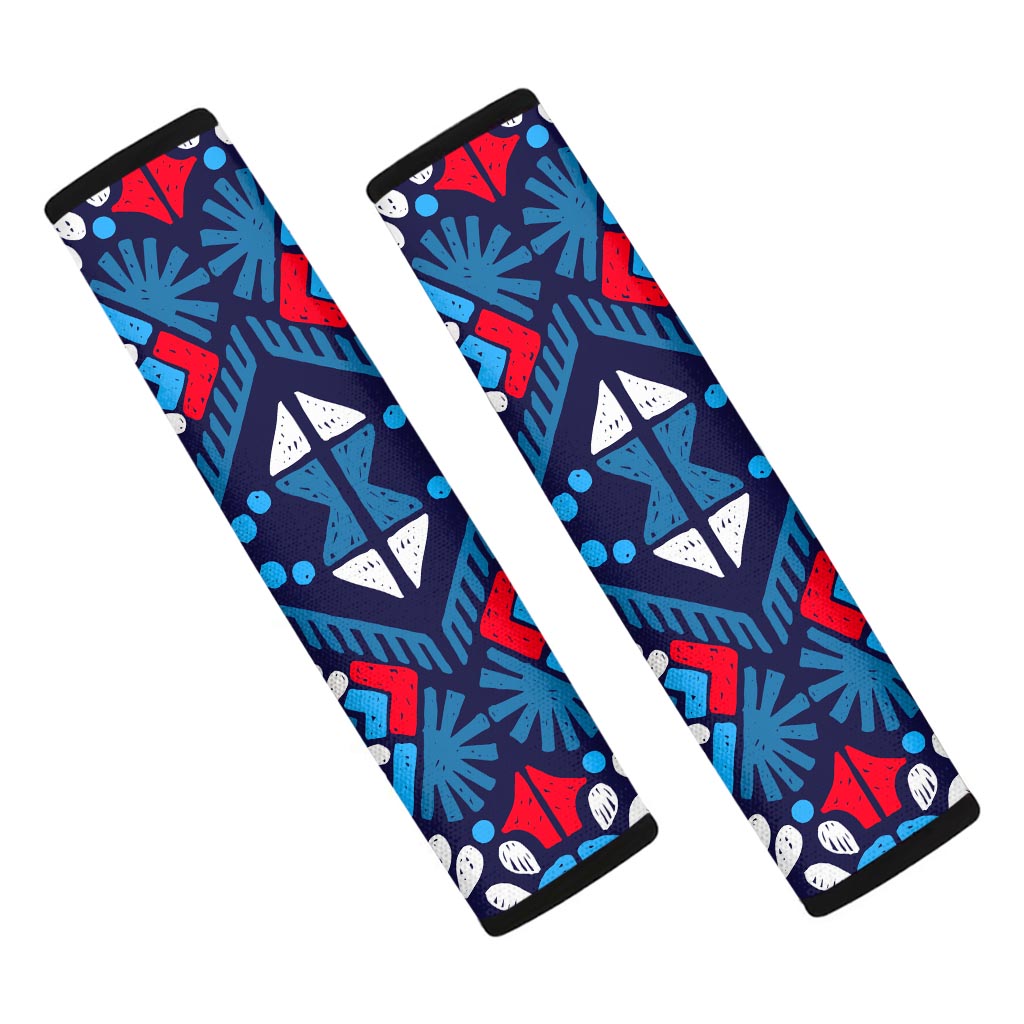 Blue And Red Aztec Pattern Print Car Seat Belt Covers