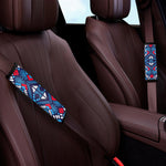 Blue And Red Aztec Pattern Print Car Seat Belt Covers