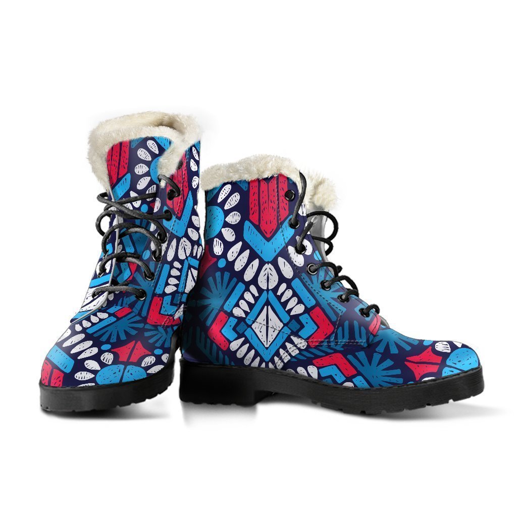 Blue And Red Aztec Pattern Print Comfy Boots GearFrost