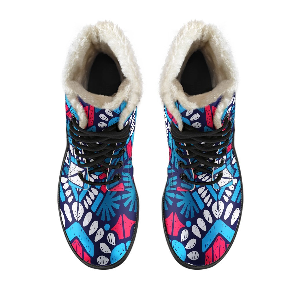 Blue And Red Aztec Pattern Print Comfy Boots GearFrost