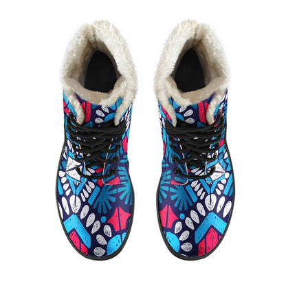 Blue And Red Aztec Pattern Print Comfy Boots GearFrost