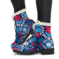 Blue And Red Aztec Pattern Print Faux Fur Leather Boots