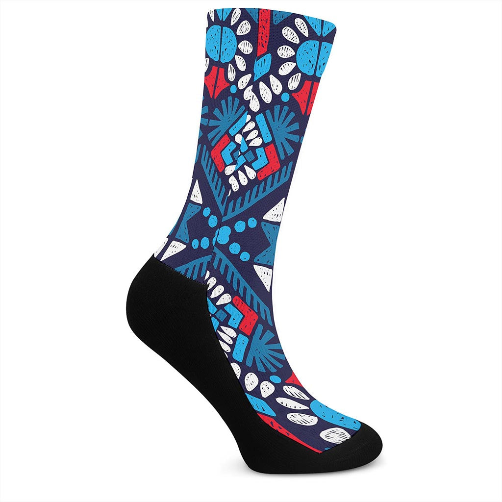 Blue And Red Aztec Pattern Print Crew Socks