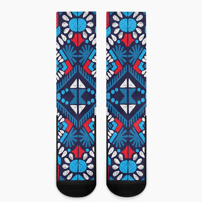 Blue And Red Aztec Pattern Print Crew Socks