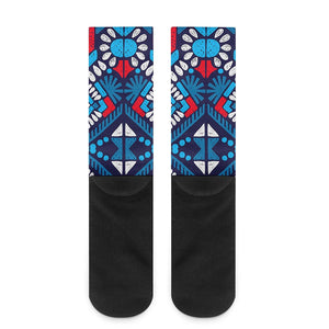 Blue And Red Aztec Pattern Print Crew Socks