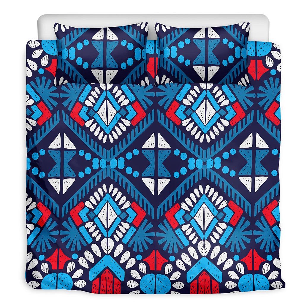Blue And Red Aztec Pattern Print Duvet Cover Bedding Set