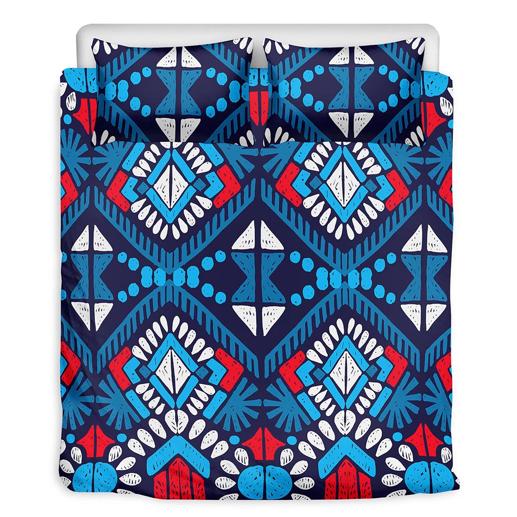 Blue And Red Aztec Pattern Print Duvet Cover Bedding Set