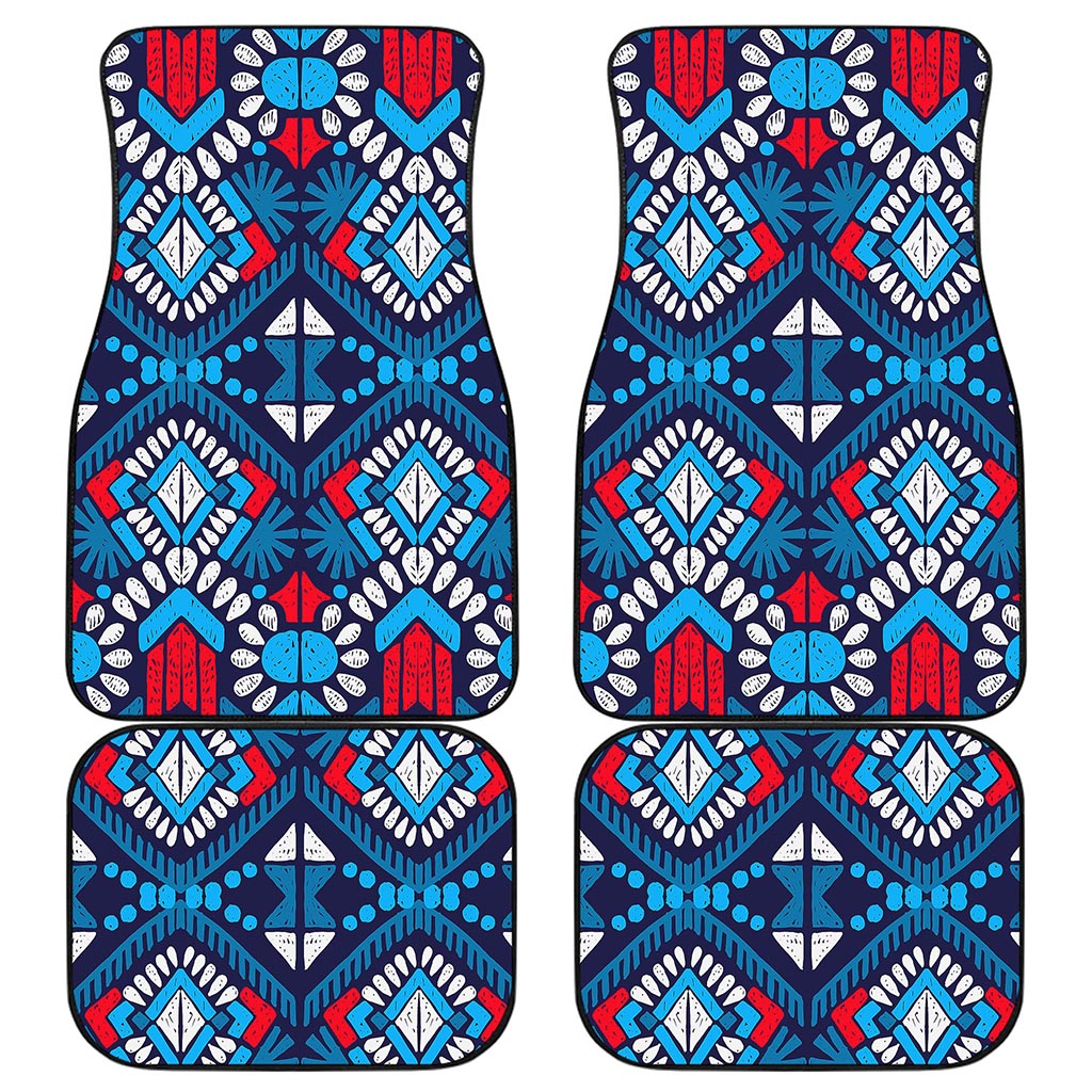 Blue And Red Aztec Pattern Print Front and Back Car Floor Mats