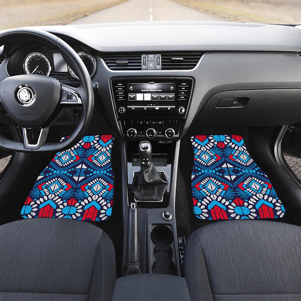 Blue And Red Aztec Pattern Print Front and Back Car Floor Mats
