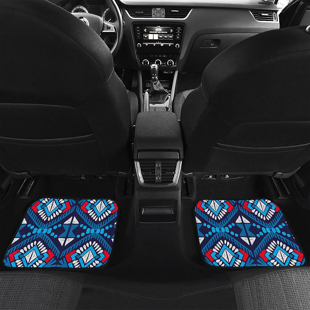 Blue And Red Aztec Pattern Print Front and Back Car Floor Mats