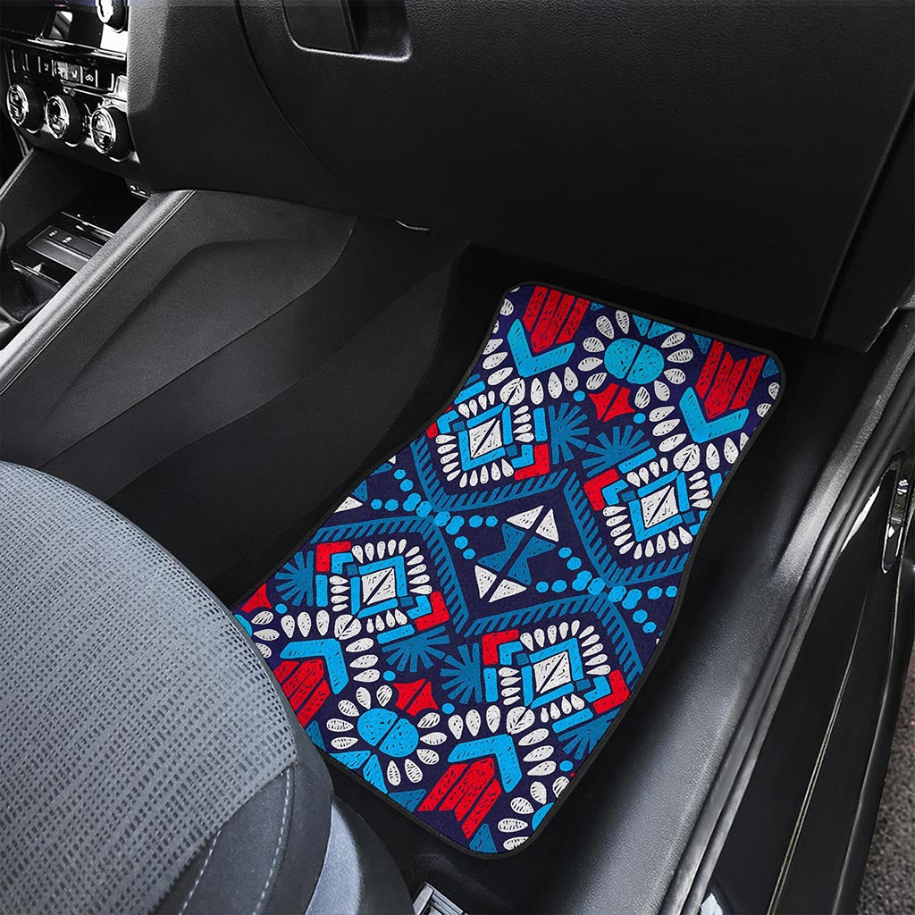 Blue And Red Aztec Pattern Print Front and Back Car Floor Mats