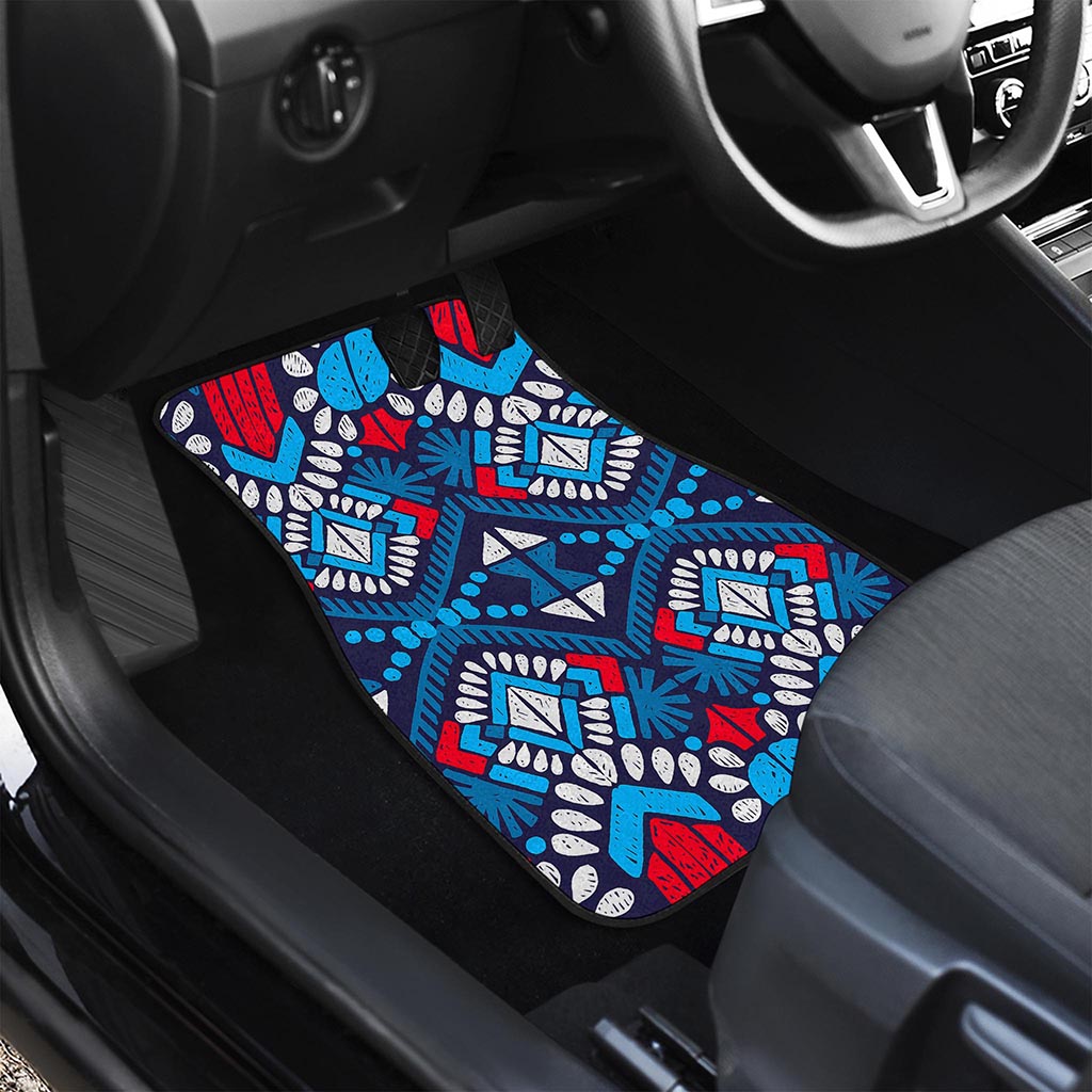 Blue And Red Aztec Pattern Print Front Car Floor Mats