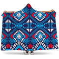 Blue And Red Aztec Pattern Print Hooded Blanket