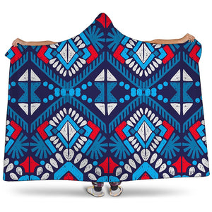 Blue And Red Aztec Pattern Print Hooded Blanket