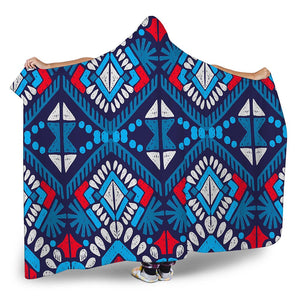 Blue And Red Aztec Pattern Print Hooded Blanket