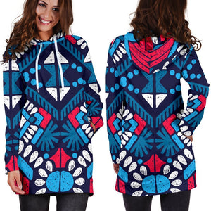 Blue And Red Aztec Pattern Print Hoodie Dress GearFrost