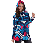 Blue And Red Aztec Pattern Print Hoodie Dress GearFrost