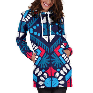 Blue And Red Aztec Pattern Print Hoodie Dress GearFrost