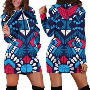 Blue And Red Aztec Pattern Print Hoodie Dress GearFrost