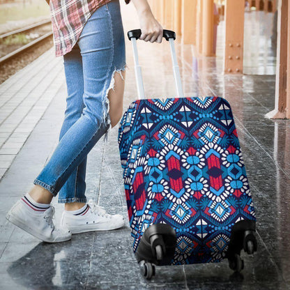 Blue And Red Aztec Pattern Print Luggage Cover GearFrost