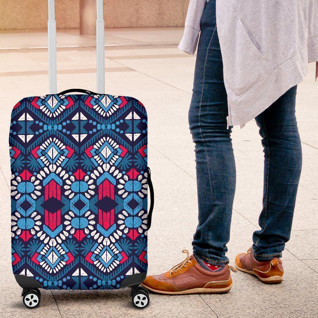 Blue And Red Aztec Pattern Print Luggage Cover GearFrost