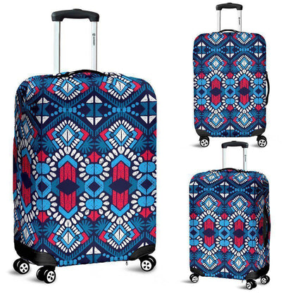 Blue And Red Aztec Pattern Print Luggage Cover GearFrost