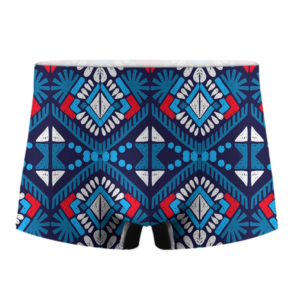 Blue And Red Aztec Pattern Print Men's Boxer Briefs