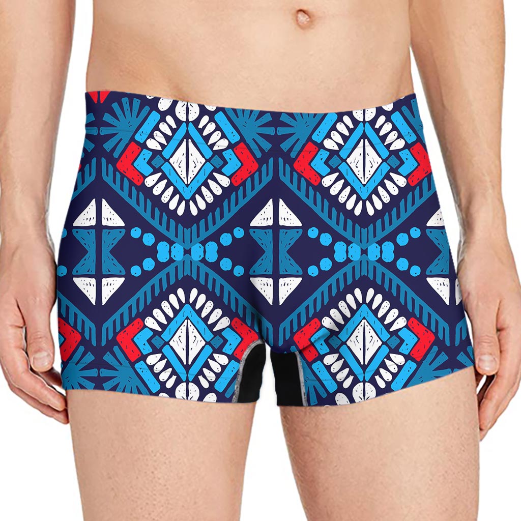Blue And Red Aztec Pattern Print Men's Boxer Briefs
