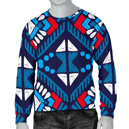 Blue And Red Aztec Pattern Print Men's Crewneck Sweatshirt GearFrost