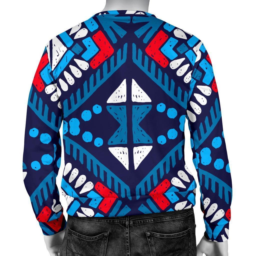 Blue And Red Aztec Pattern Print Men's Crewneck Sweatshirt GearFrost