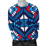 Blue And Red Aztec Pattern Print Men's Crewneck Sweatshirt GearFrost