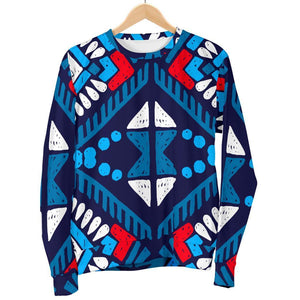 Blue And Red Aztec Pattern Print Men's Crewneck Sweatshirt GearFrost