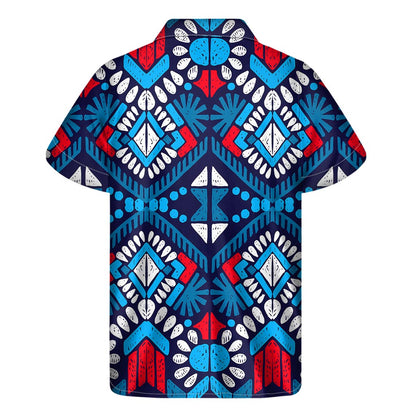 Blue And Red Aztec Pattern Print Men's Short Sleeve Shirt