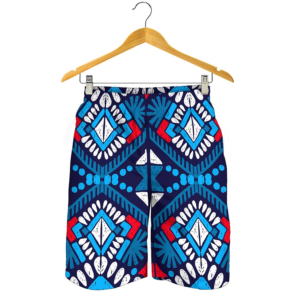 Blue And Red Aztec Pattern Print Men's Shorts