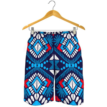 Blue And Red Aztec Pattern Print Men's Shorts