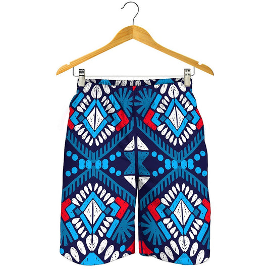 Blue And Red Aztec Pattern Print Men's Shorts