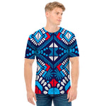 Blue And Red Aztec Pattern Print Men's T-Shirt