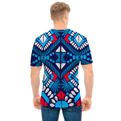 Blue And Red Aztec Pattern Print Men's T-Shirt