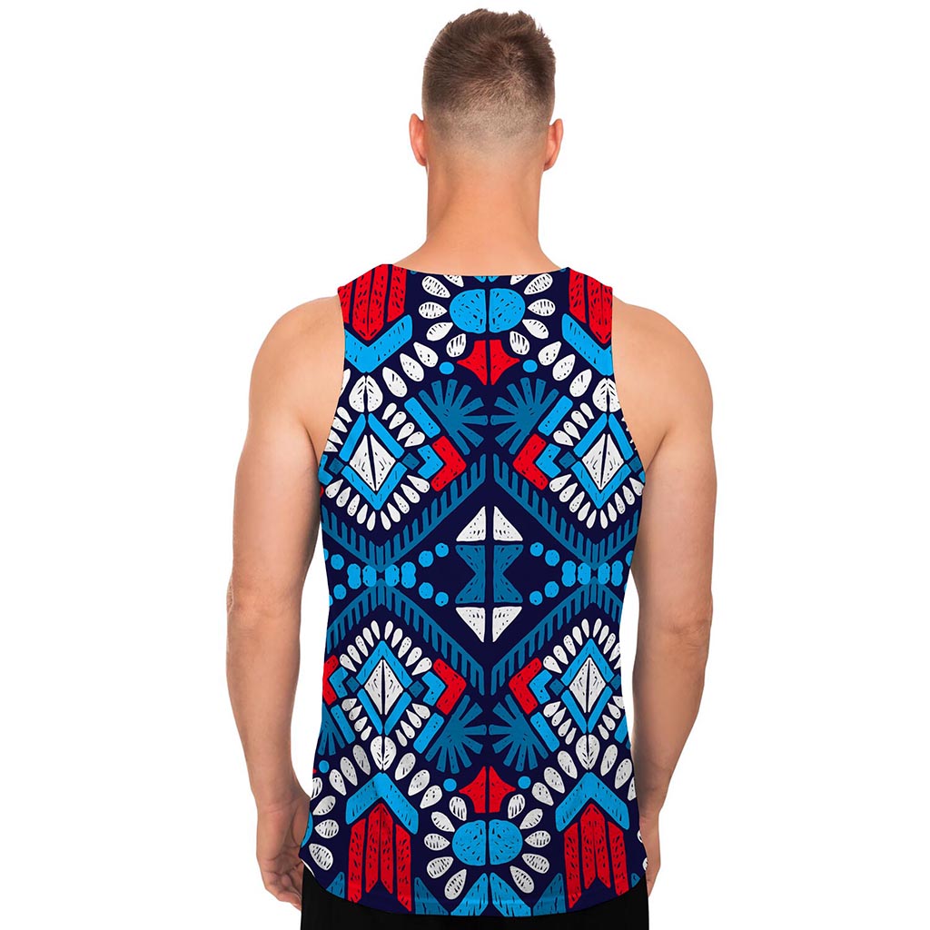 Blue And Red Aztec Pattern Print Men's Tank Top