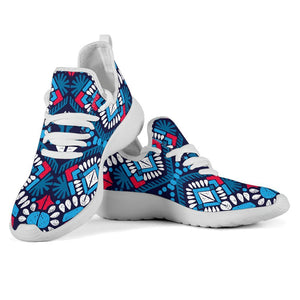 Blue And Red Aztec Pattern Print Mesh Knit Shoes GearFrost