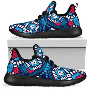 Blue And Red Aztec Pattern Print Mesh Knit Shoes GearFrost